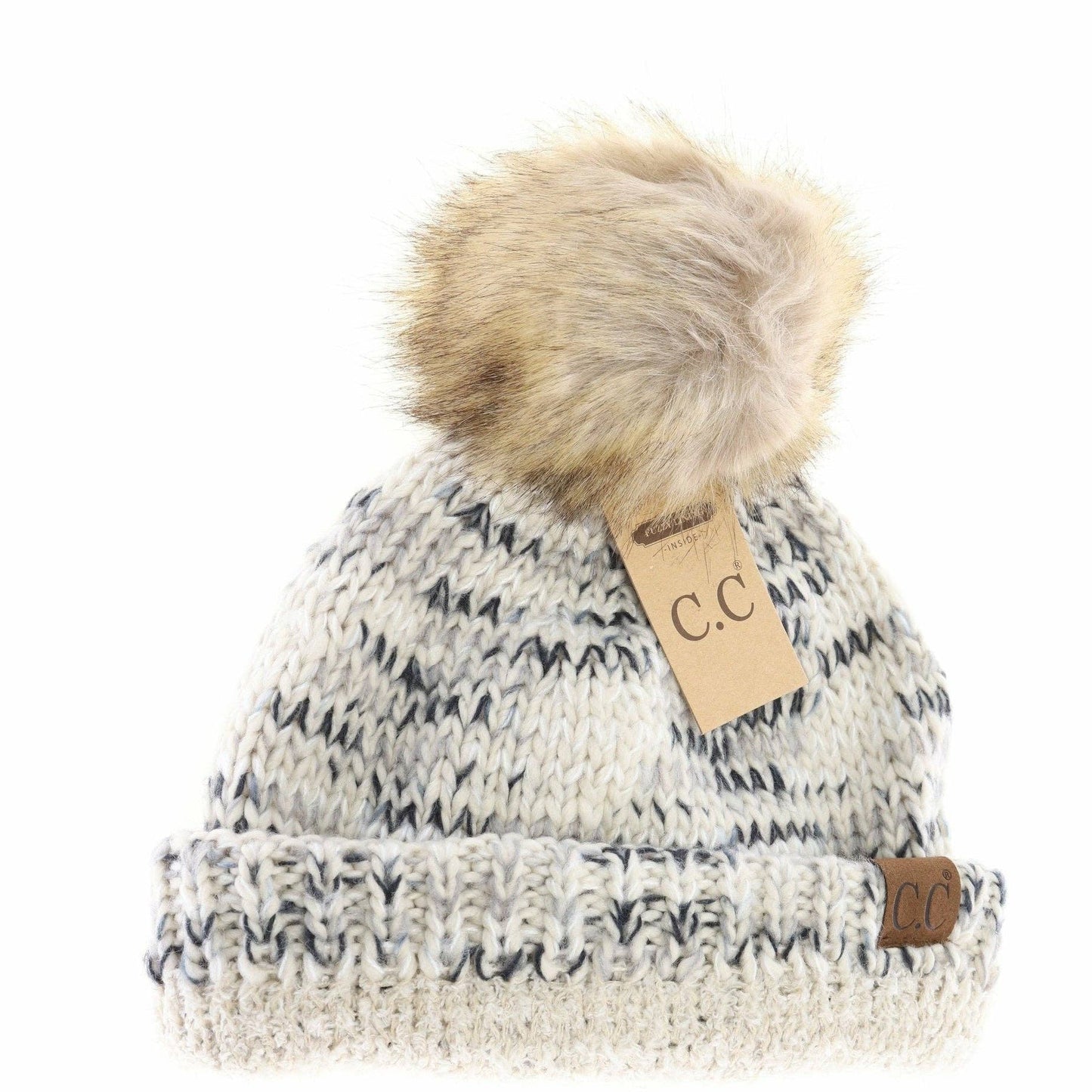 Buffalo Check Mixed Print Fur Pom C.C Beanie HAT2083