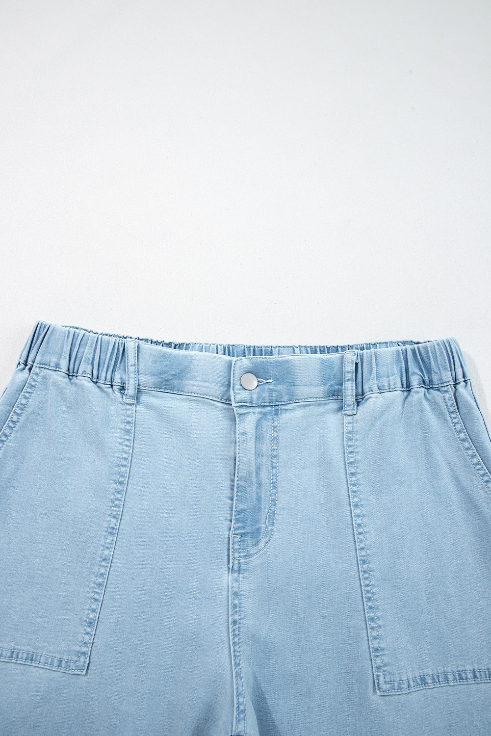 Plus Size Denim Elastic Waist Ruffle Wide Leg Pants