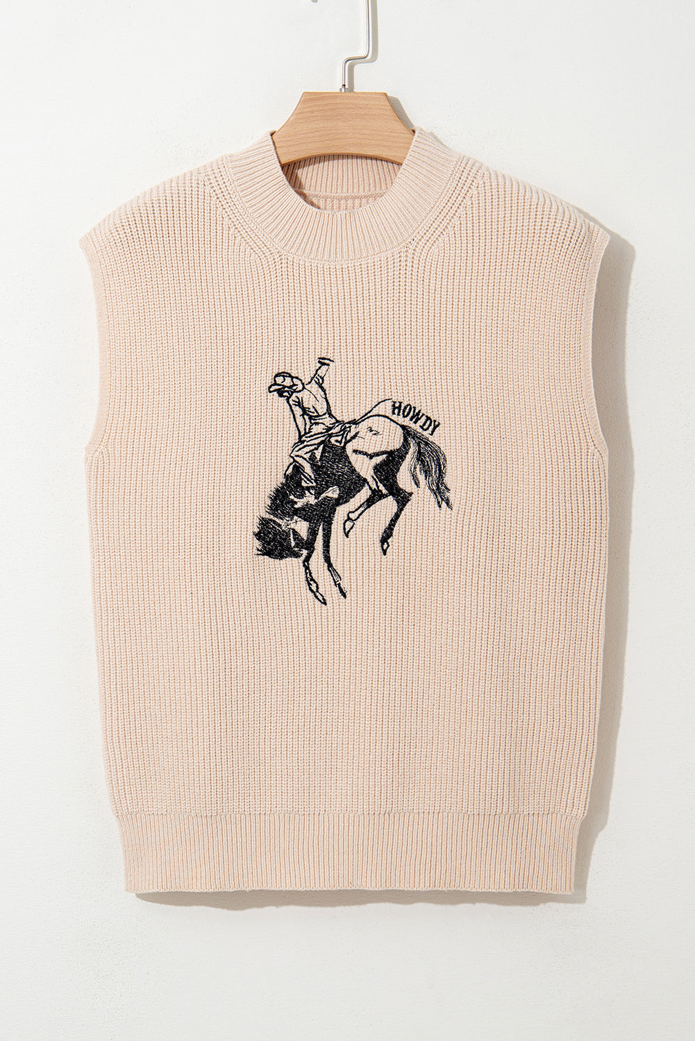 Western Howdy Cowboy Mock Neck Sleeveless Sweater