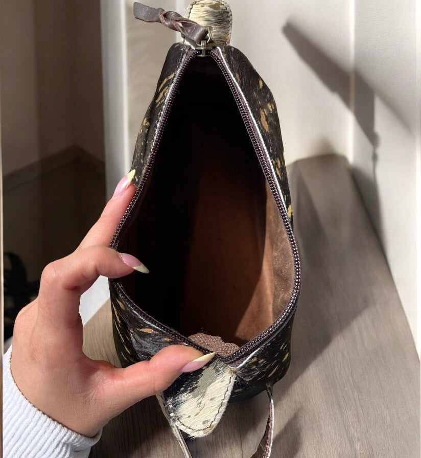 Gold cowhide acid wash toiletry bag