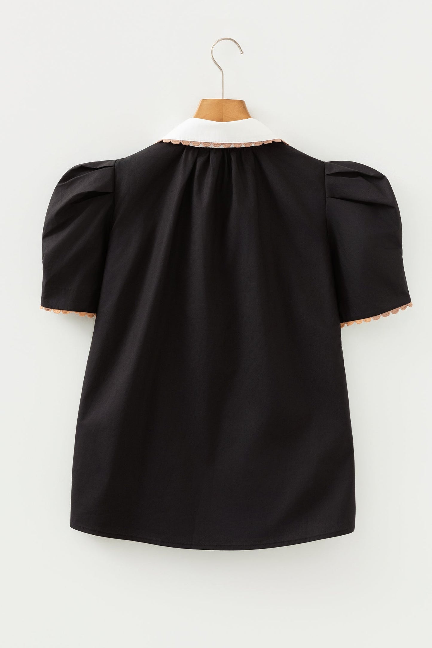 Colorblock Ricrac Trim Collared Short Sleeve Blouse