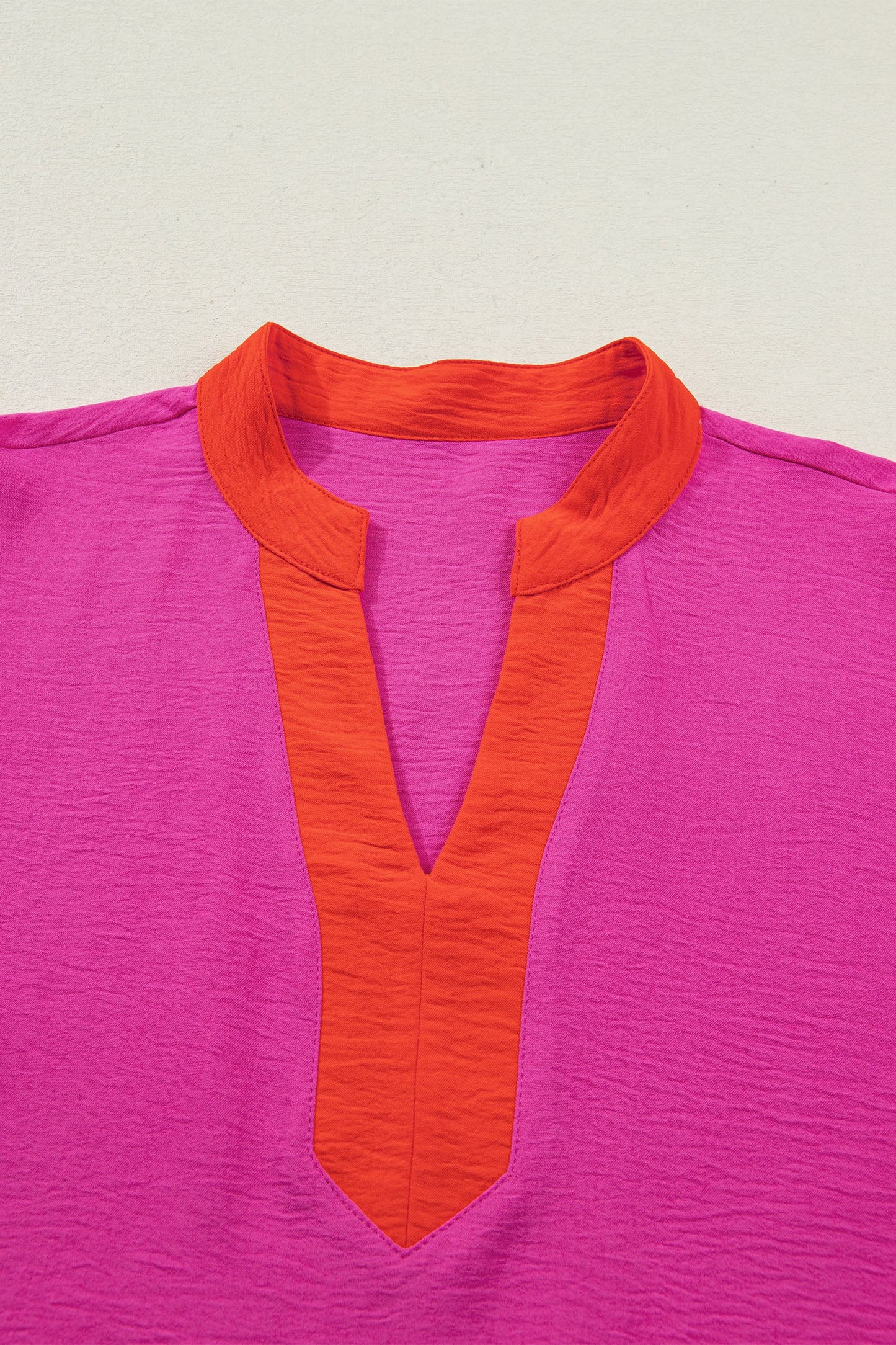 Colorblock Contrast V-Neck Wide Short Sleeve Top