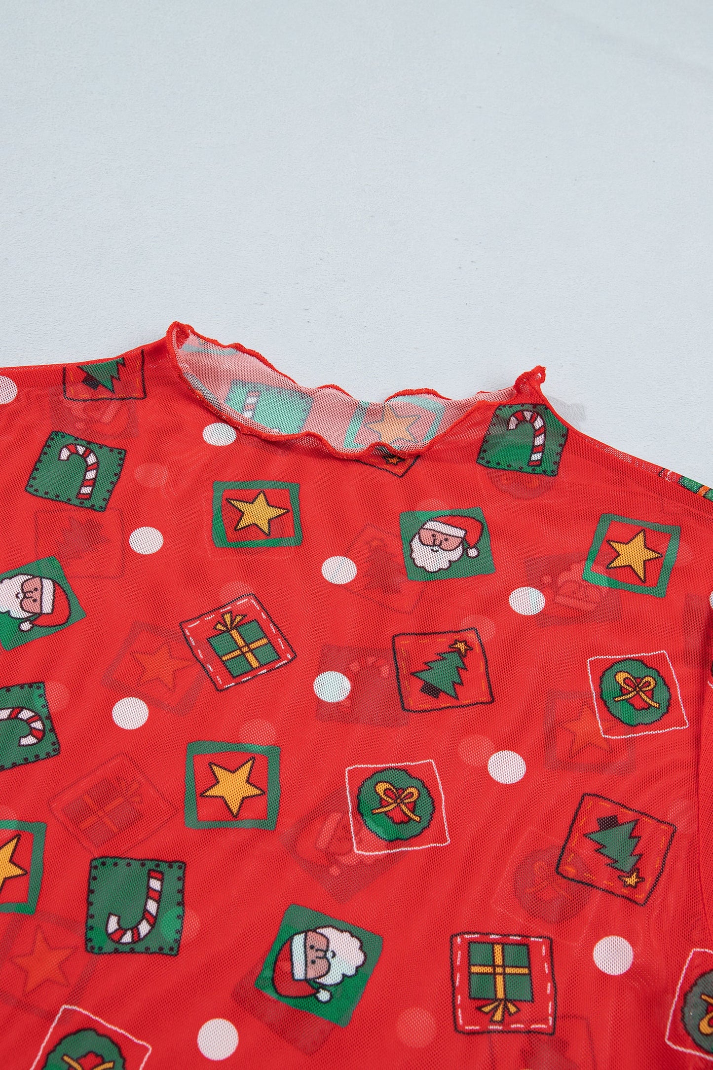 Christmas Polka Dot Sheer Mesh Long Sleeve Top