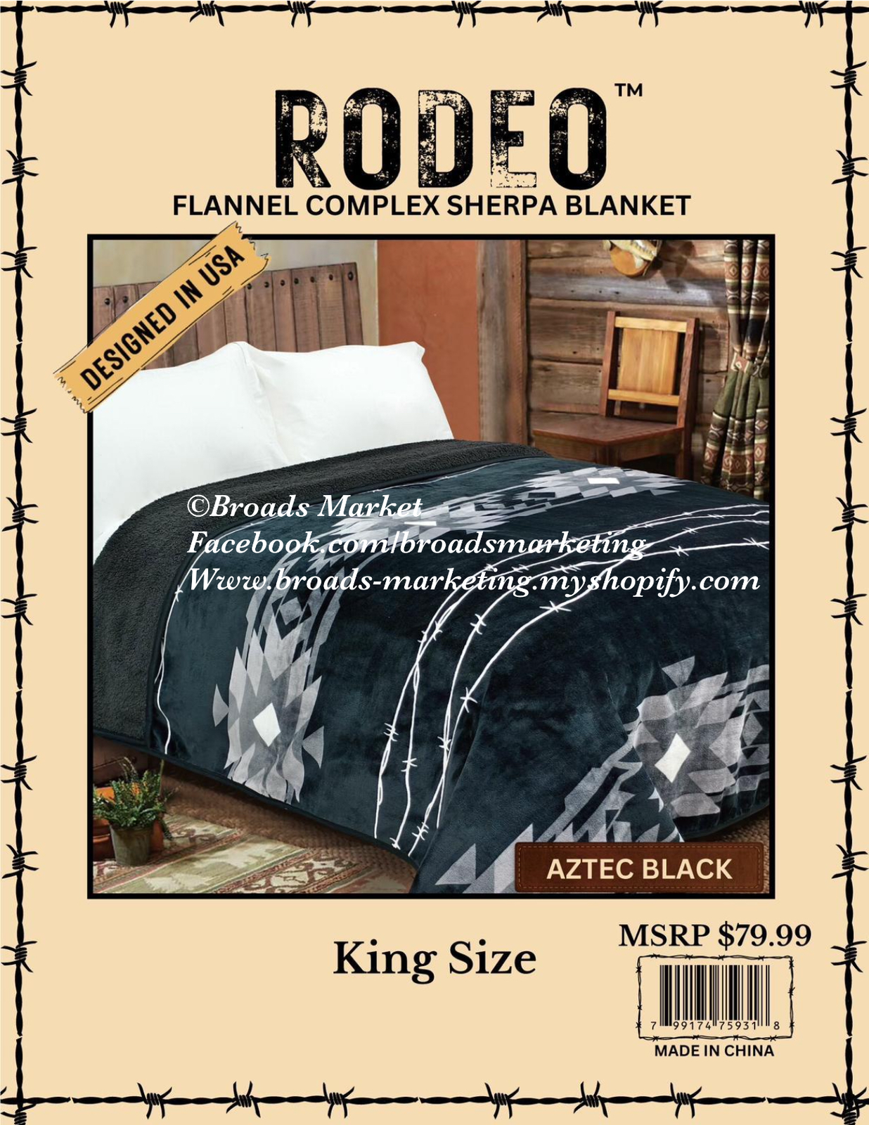 Black Aztec Super Plush Blanket & Sherpa Blanket