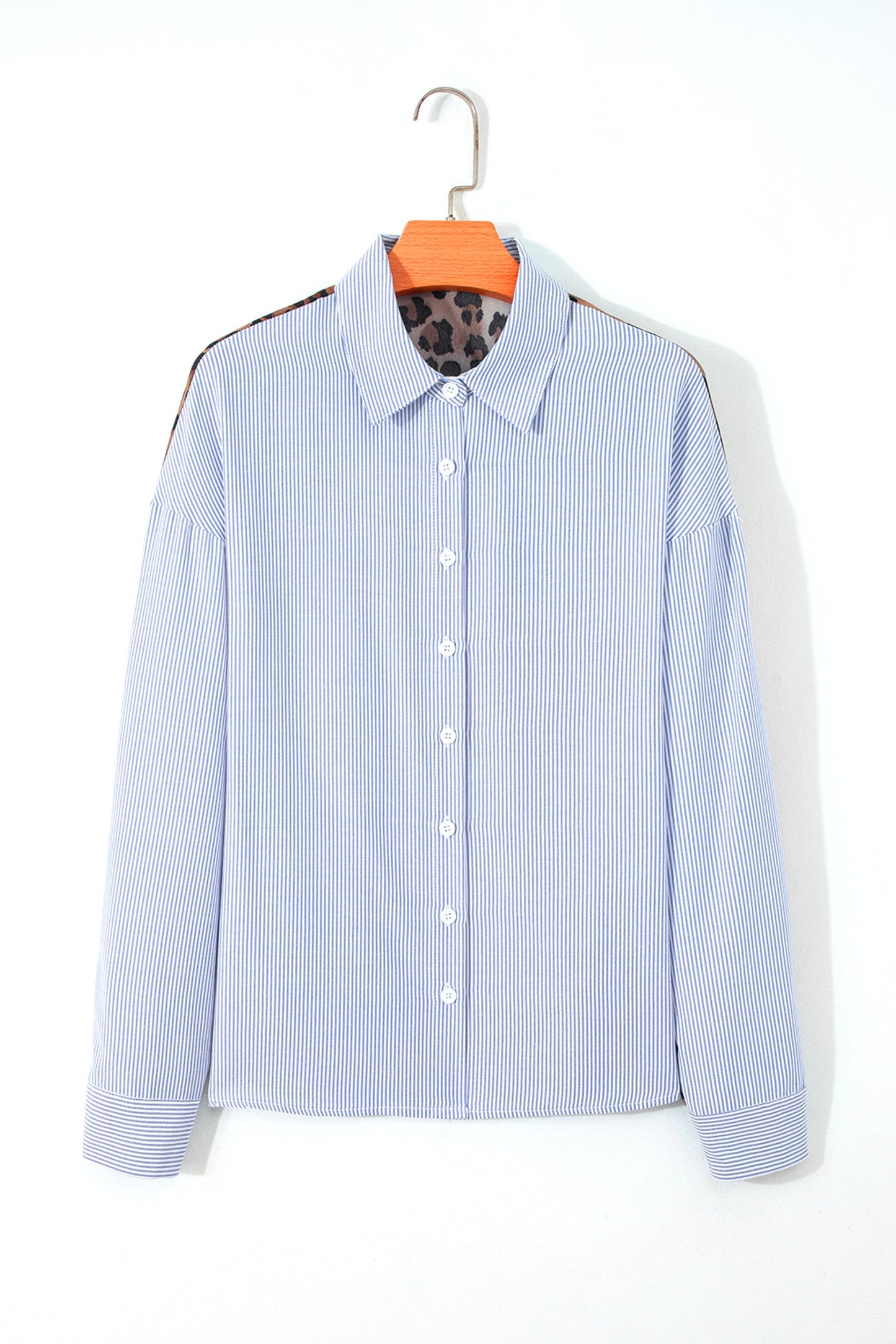 Varsity Stripe Leopard Patchwork Button Down Shirt