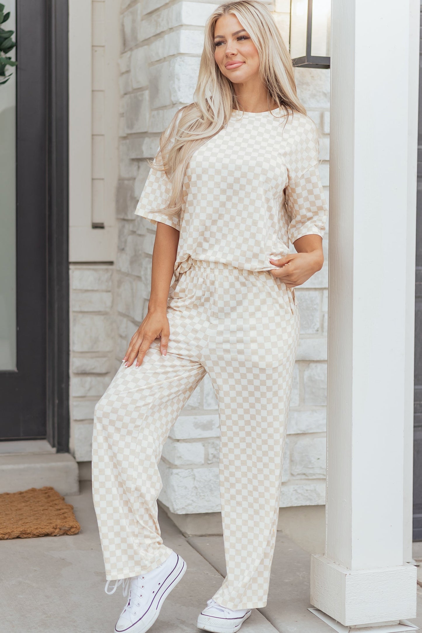 Checker Short Sleeve Tee & Pants Lounge Set