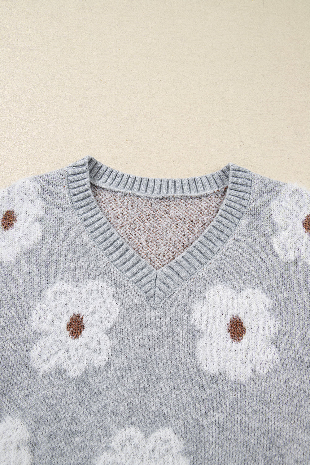 Floral V-Neck Drop Shoulder Baggy Sweater