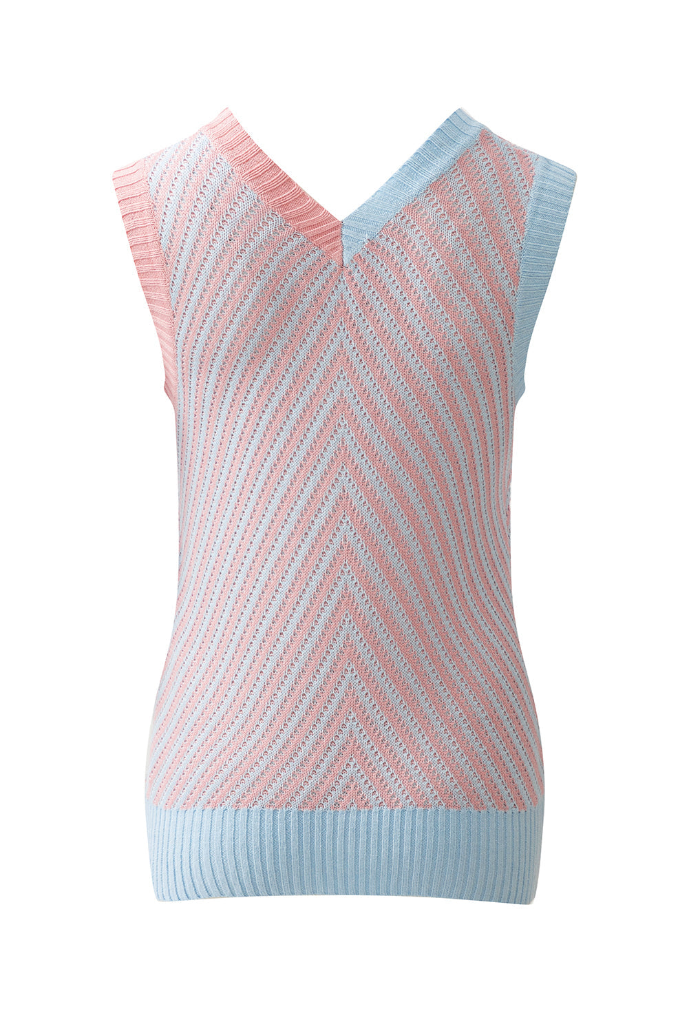 Chevron Contrast V-Neck Sleeveless Sweater Top
