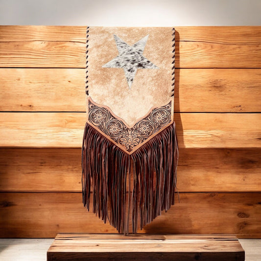 Stars cowhide & tooled leather table runner