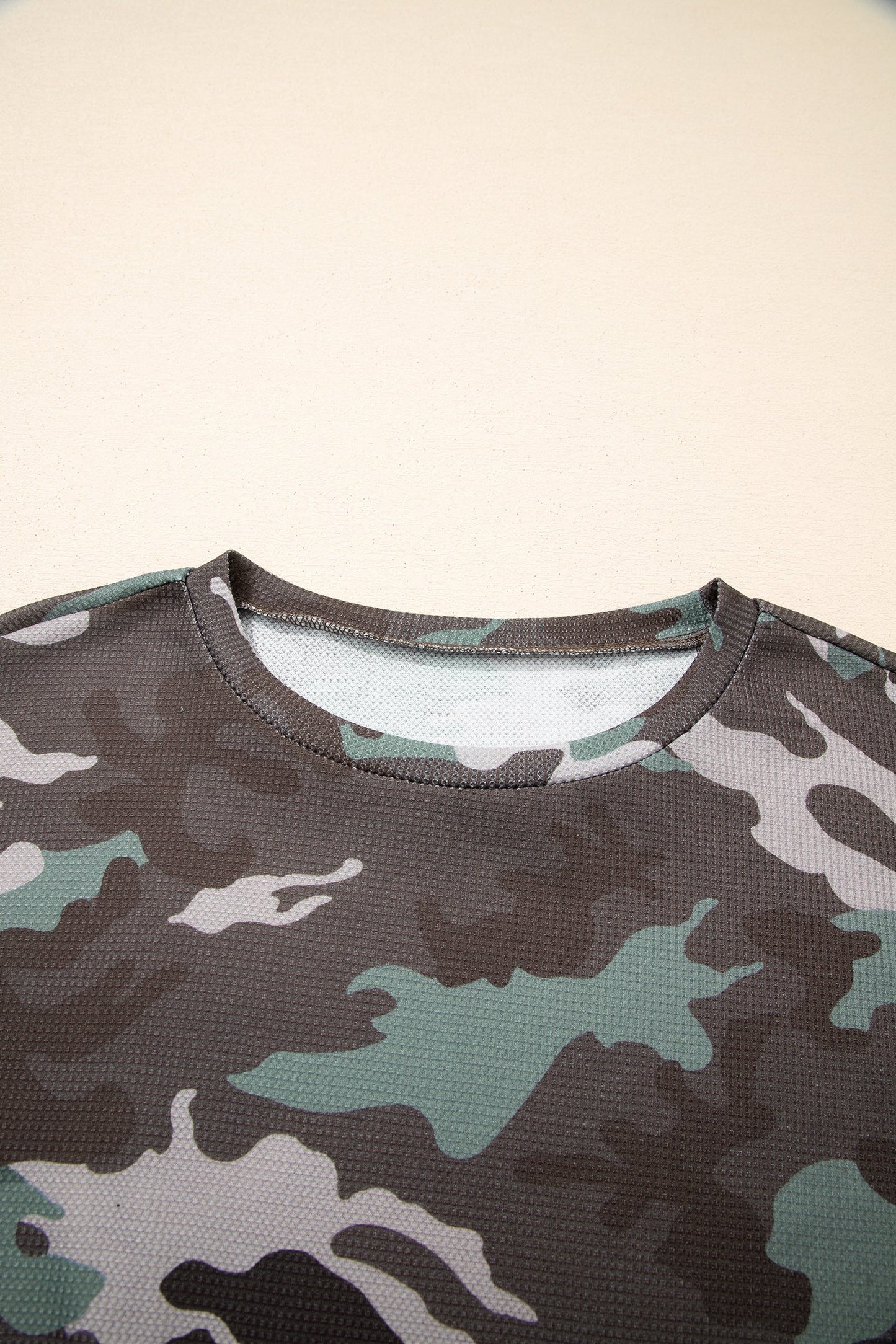Camo Textured Drop Shoulder Long Sleeve Top
