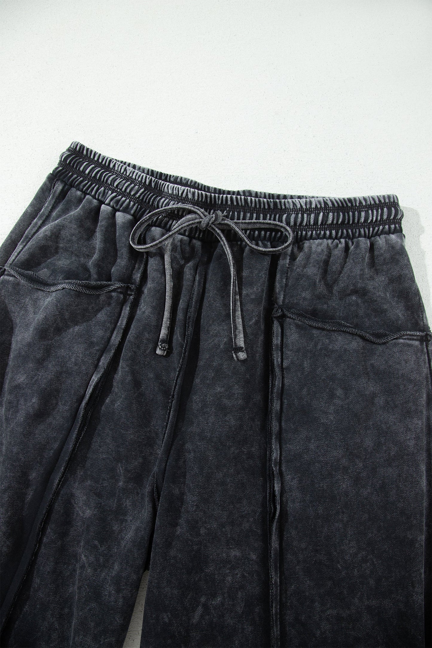 Mineral Wash Raw Seam Drawstring Waist Barrel Pants