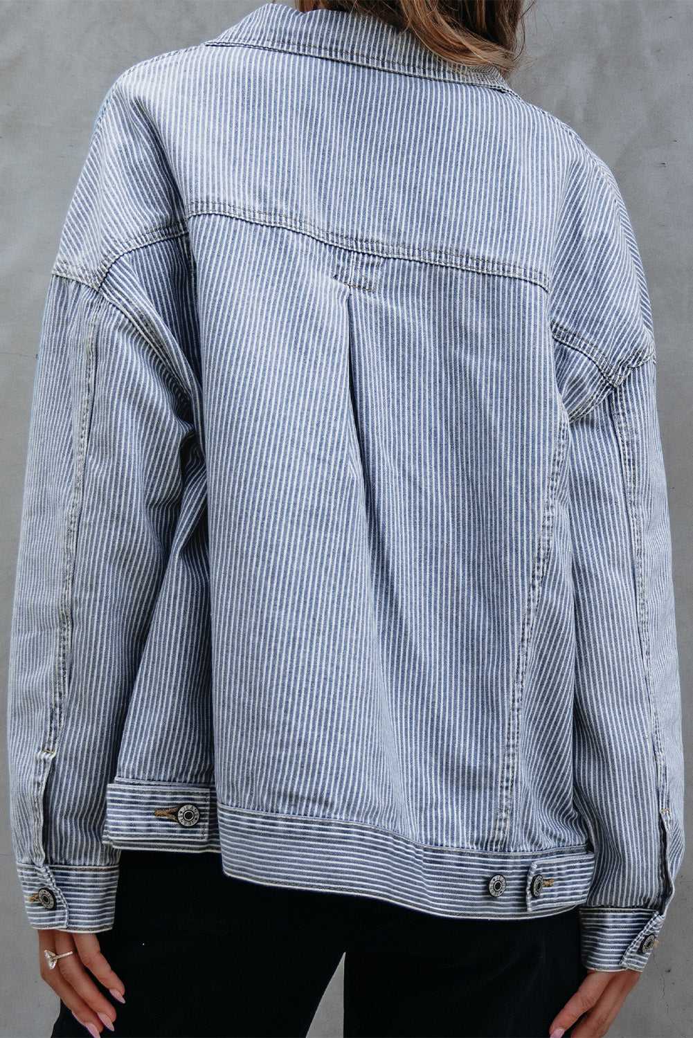 Stripe Wash Oversize Pocket Denim Jacket