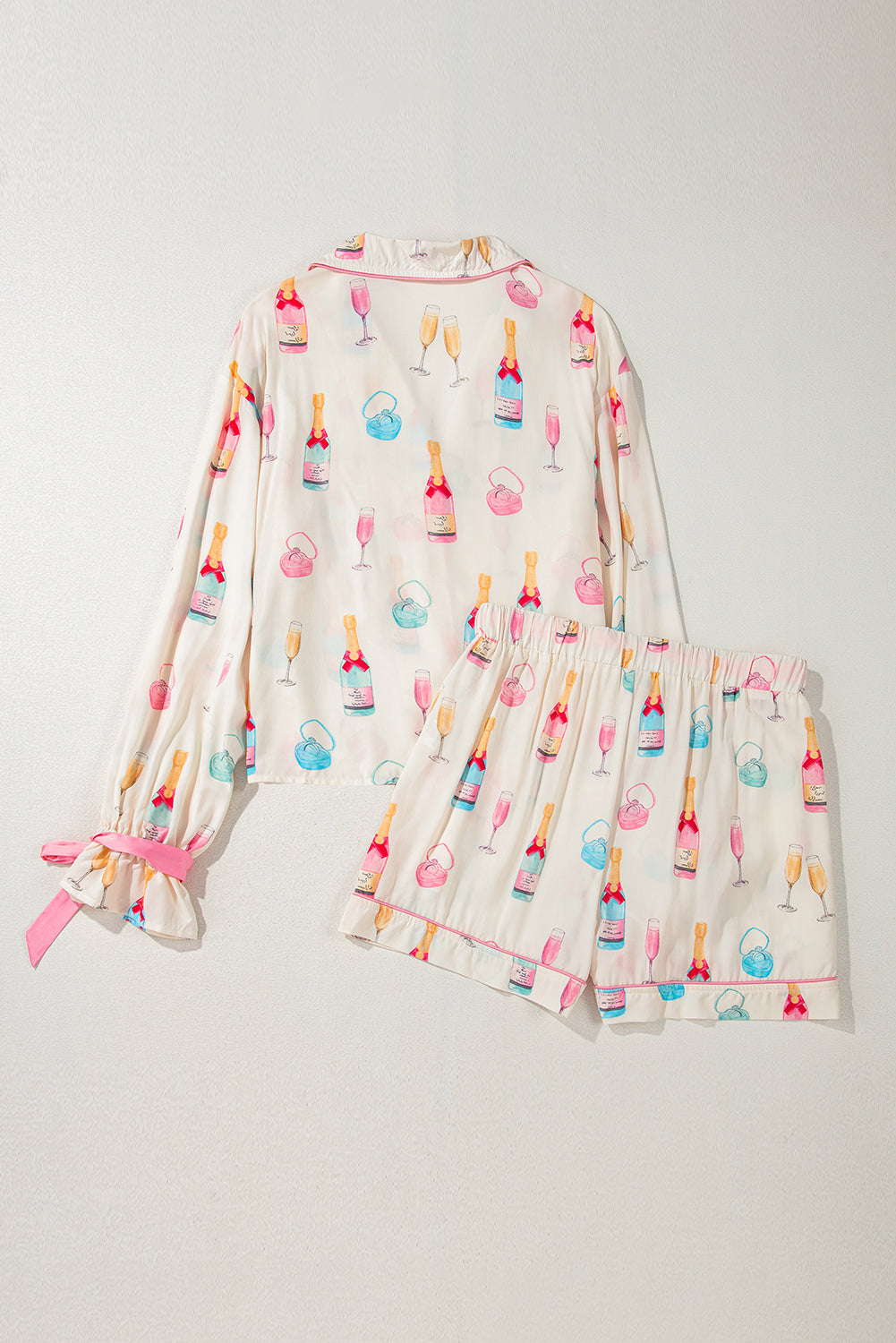 Christmas Wine Glass Bow Knot Pajama Set