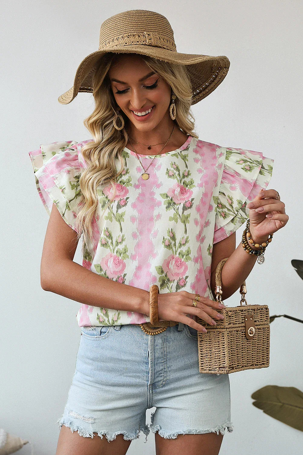 Floral Ruffle Sleeve Summer Top