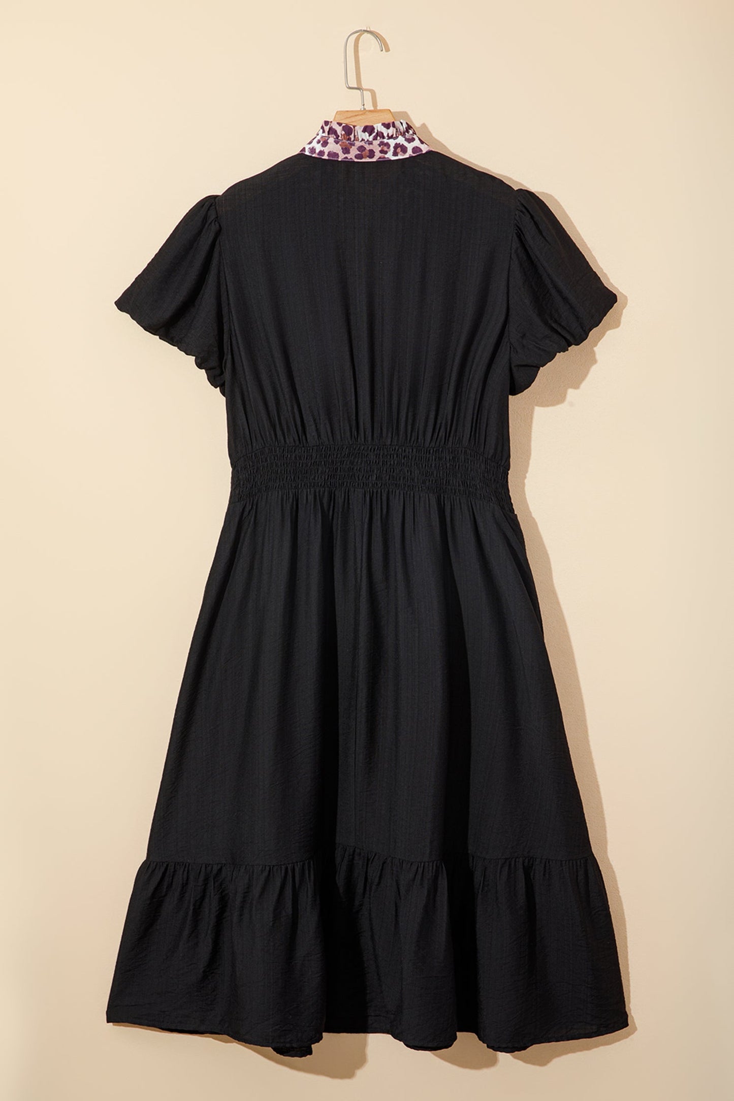 Plus Size Leopard V-Neck Smock Ruffle Dress