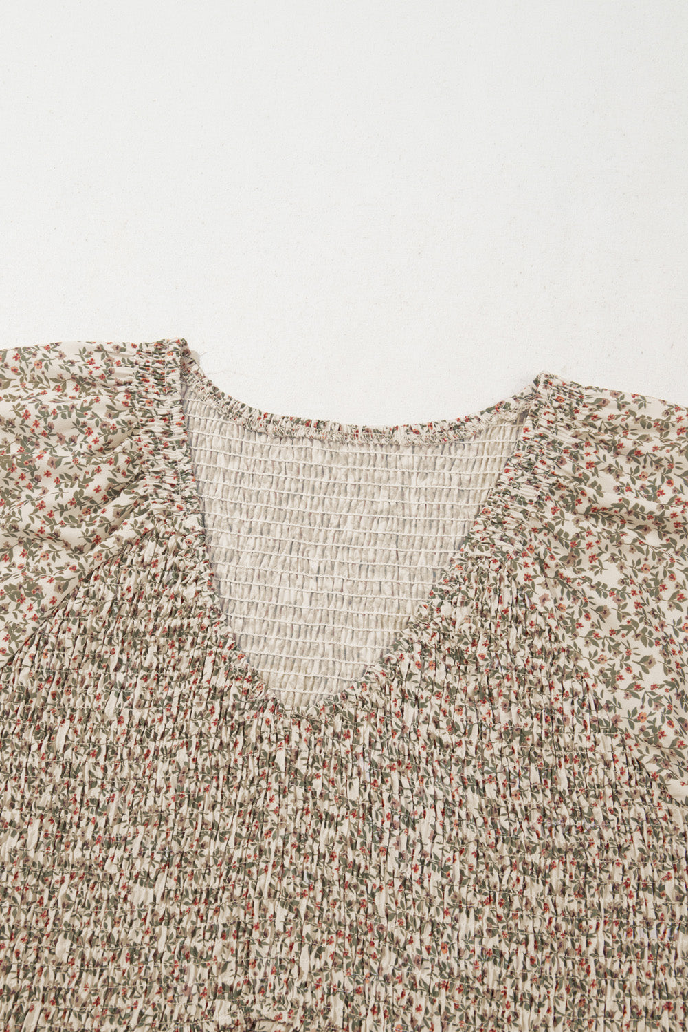 Floral Puff Sleeve Smocked Detail Top