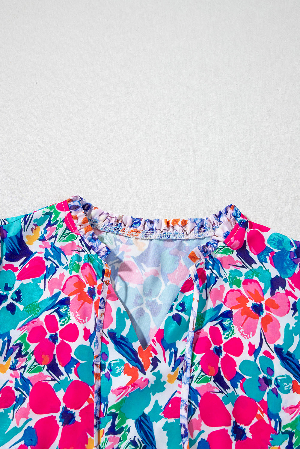 Floral Tie Split Neck Short Sleeve Dress