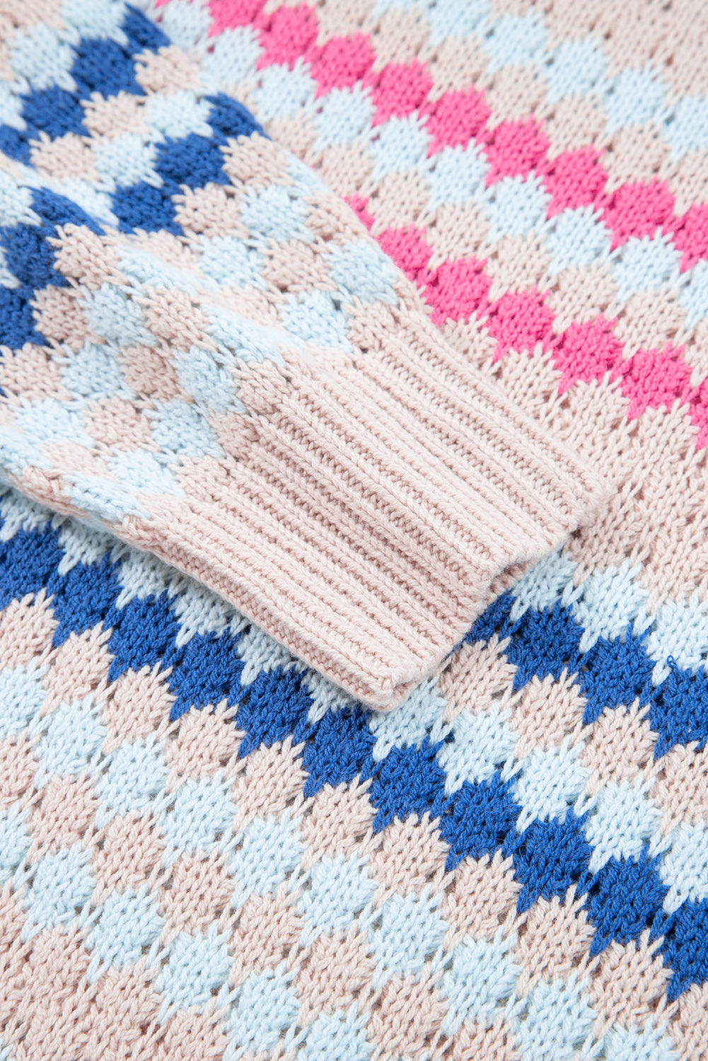 Stripe Eyelet Knit Drop Shoulder Sweater