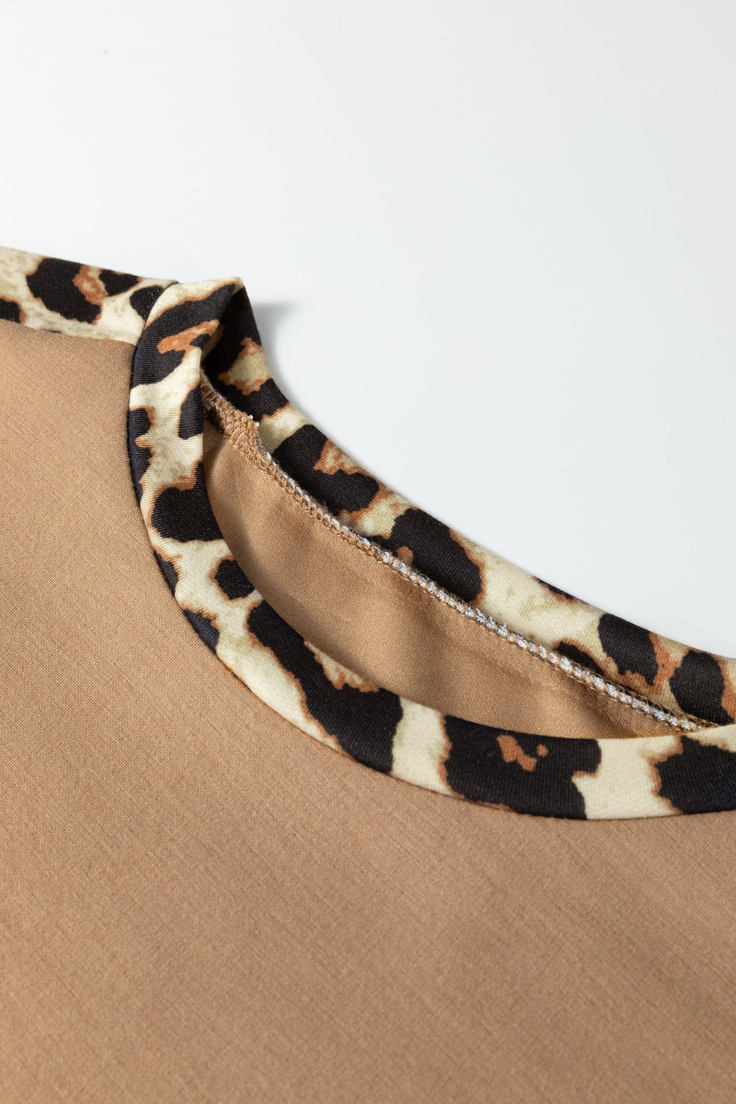 Leopard Colorblock Round Neck Short Sleeve T-Shirt