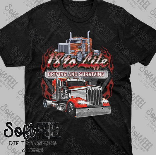 18 to Life Driving and Surviving - Men's / Trucker - Direct To Film Transfer / DTF - Heat Press Clothing Transfer
