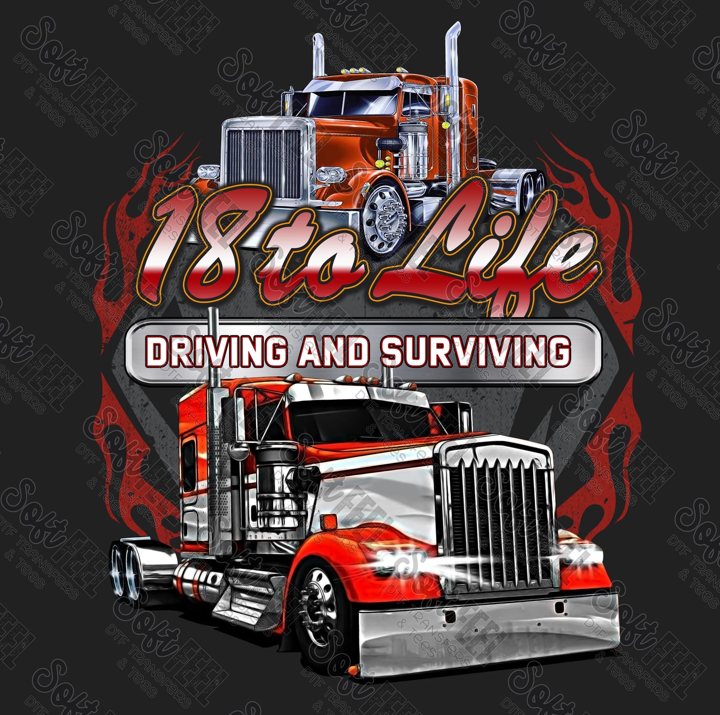 18 to Life Driving and Surviving - Men's / Trucker - Direct To Film Transfer / DTF - Heat Press Clothing Transfer