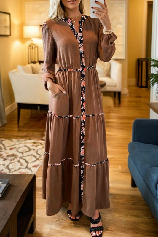Floral Patchwork Long Sleeve Maxi Dress