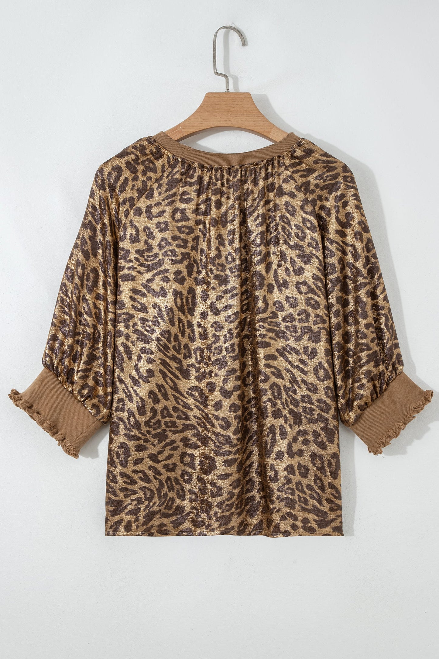 Metallic 3/4 Sleeve Blouse with Button Detail