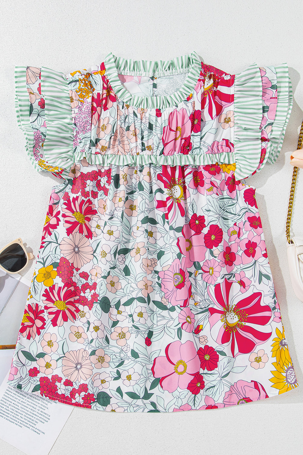 Floral Contrast Ruffle Trim Short Sleeve Blouse