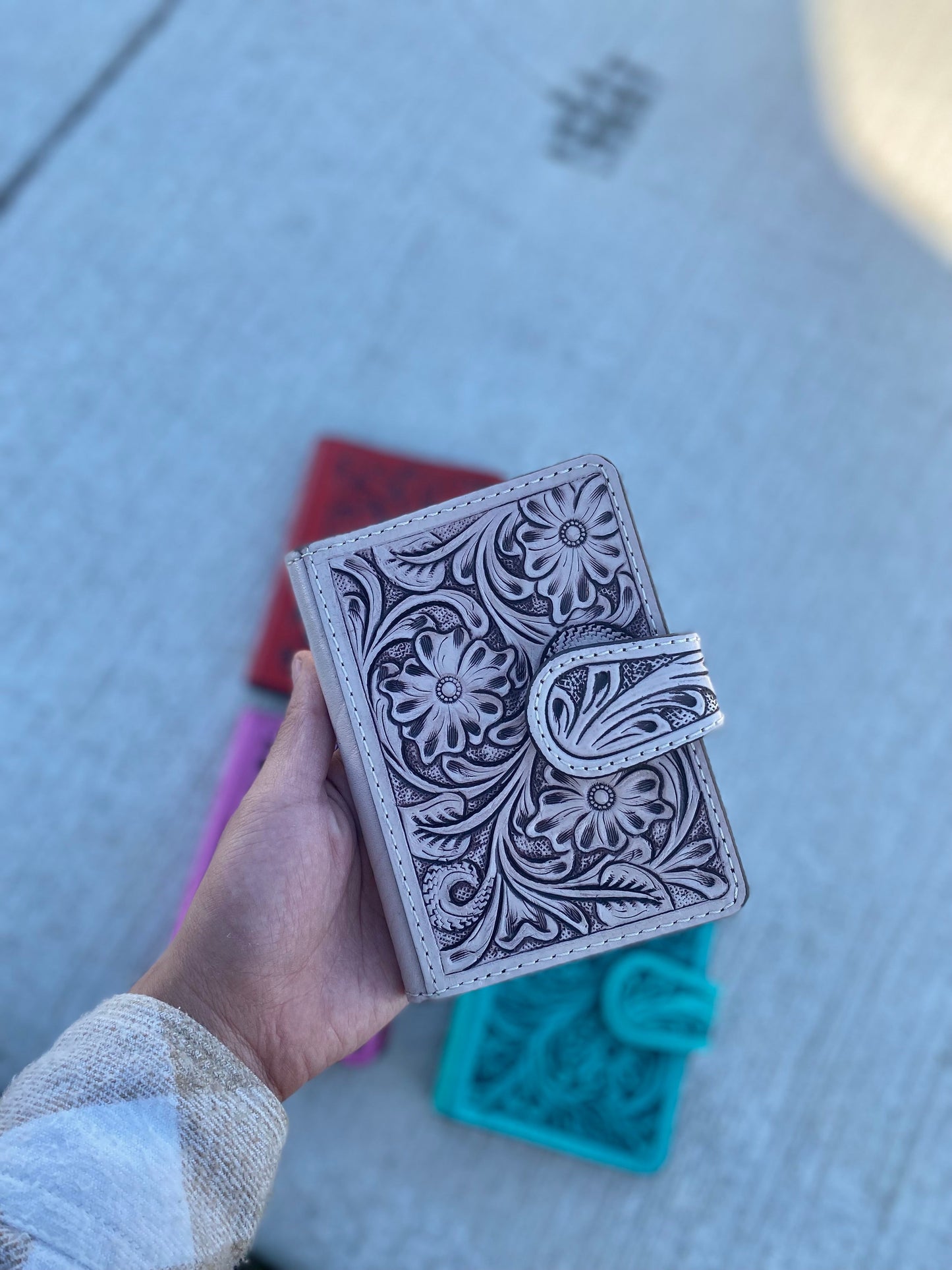 Light Pink Floral Tooled Leather Passport Cover