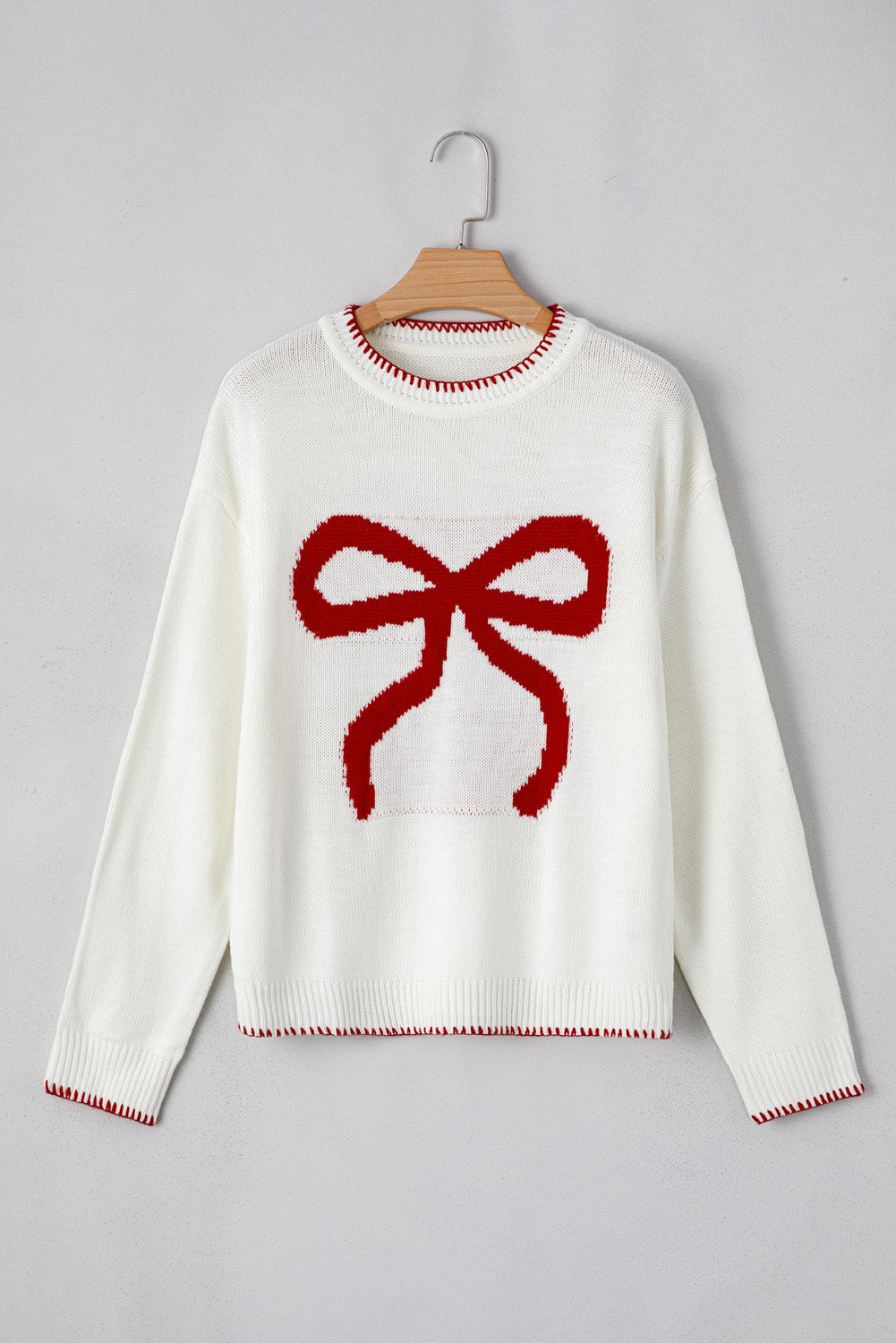 Bow Colorblock Christmas Long Sleeve Sweater