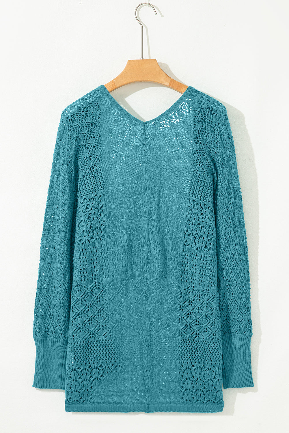 Solid Hollow Knit Open-Front Cardigan
