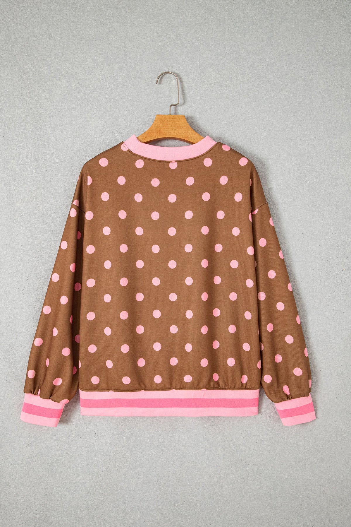 Polka Dot Colorblock Trim Round Neck Sweatshirt
