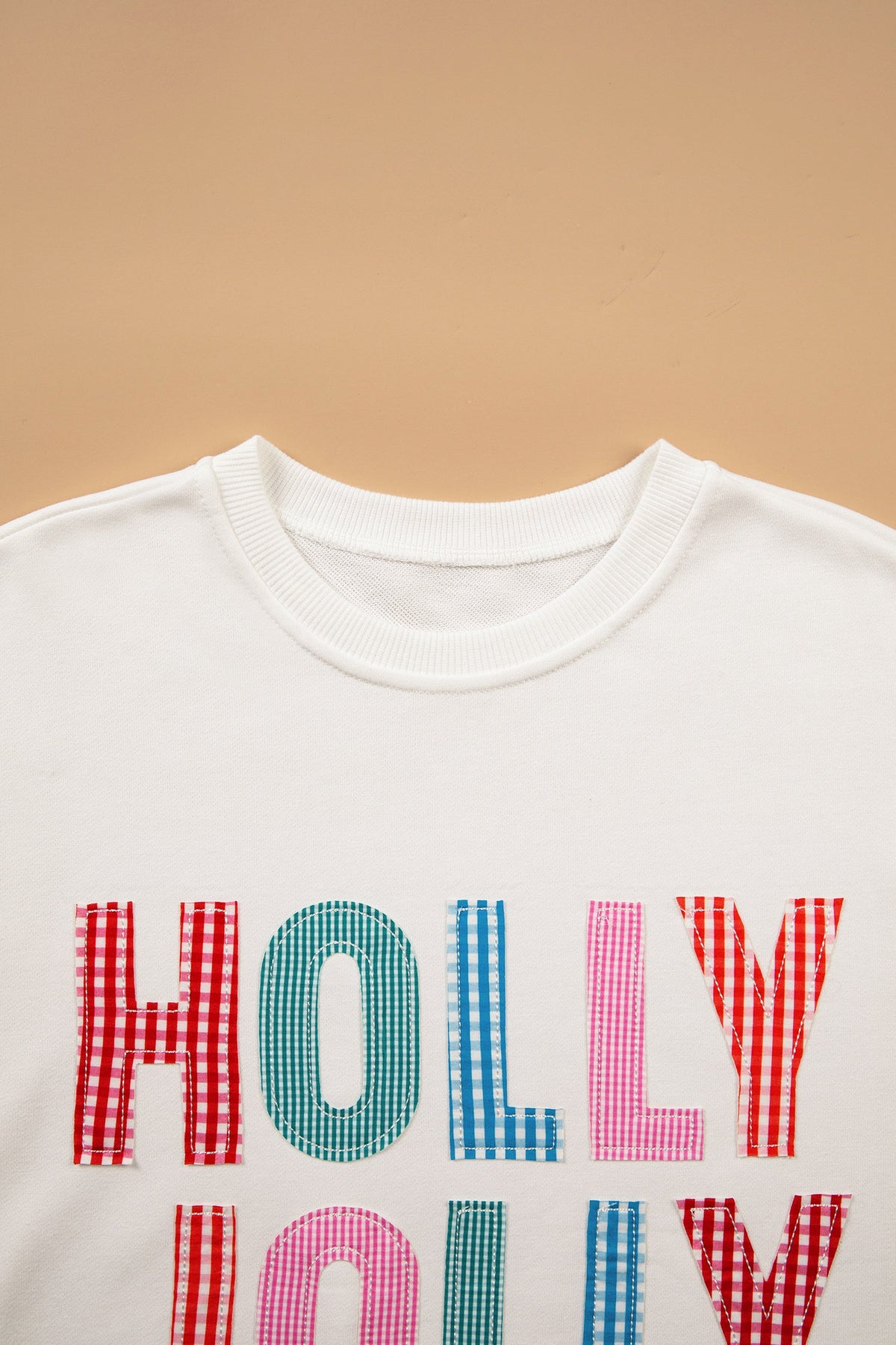 Plus Size Christmas HOLLY JOLLY Gingham Patchwork Sweatshirt
