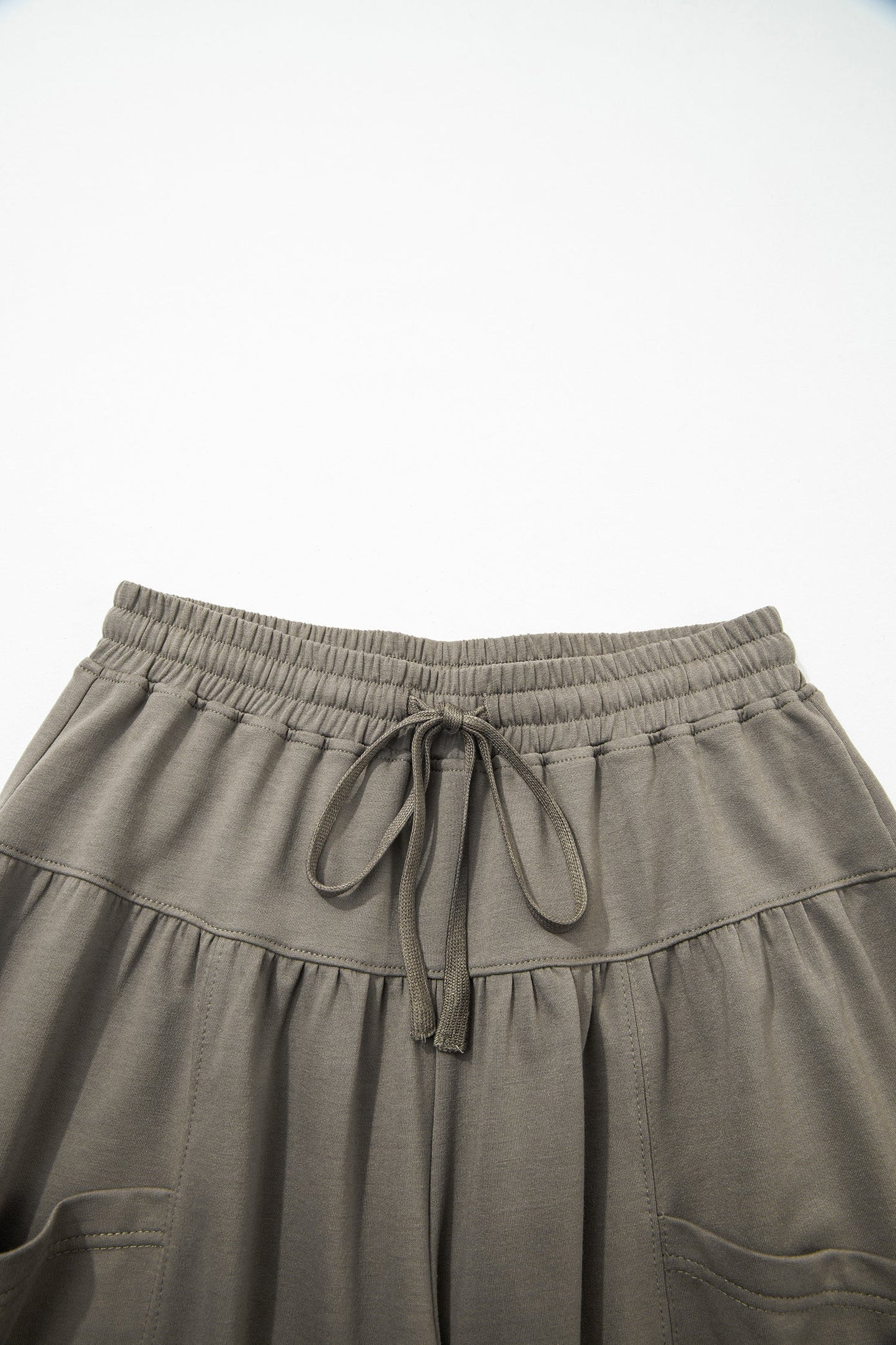 Solid Drawstring Elastic Waist Wide Leg Pants
