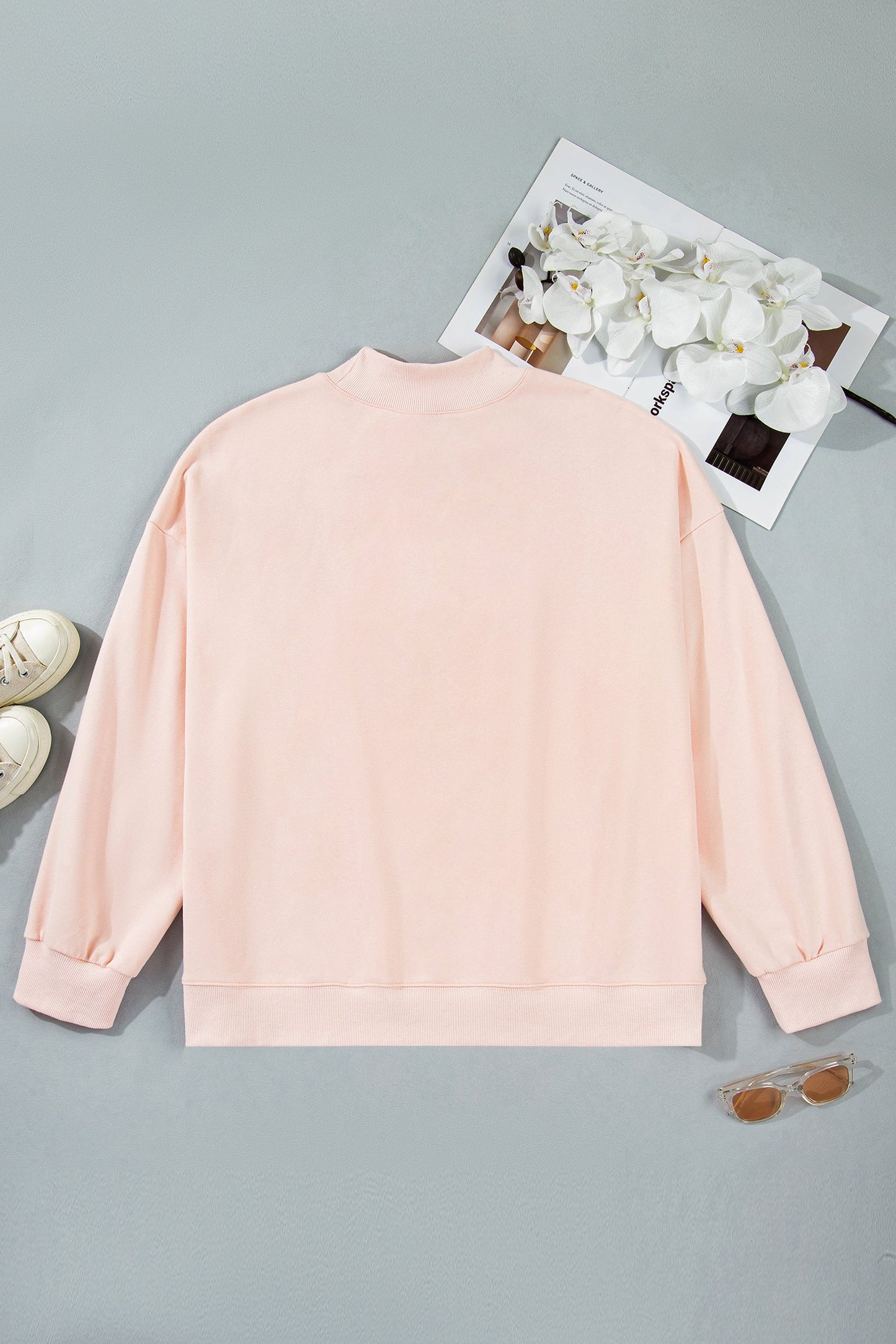 Plus Size BLESSED Embroidered Patch Mock Neck Sweatshirt