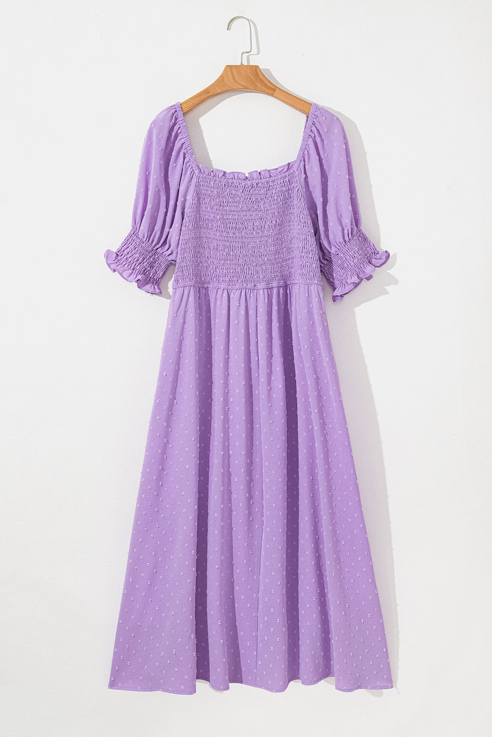 Plus Size Dotted Swiss Smocked Short Sleeve Dress