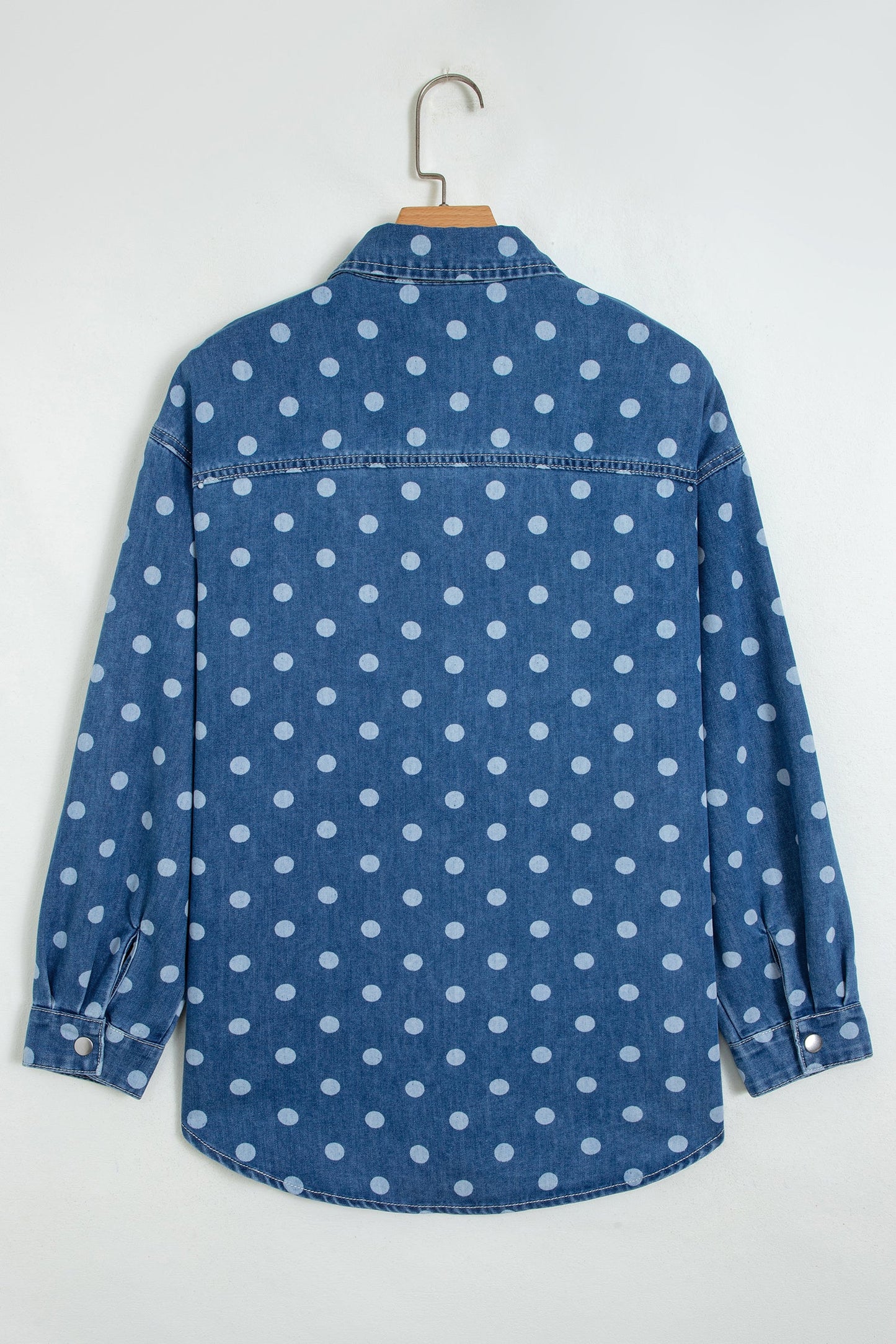Polka Dot Denim Collared Button Up Jacket