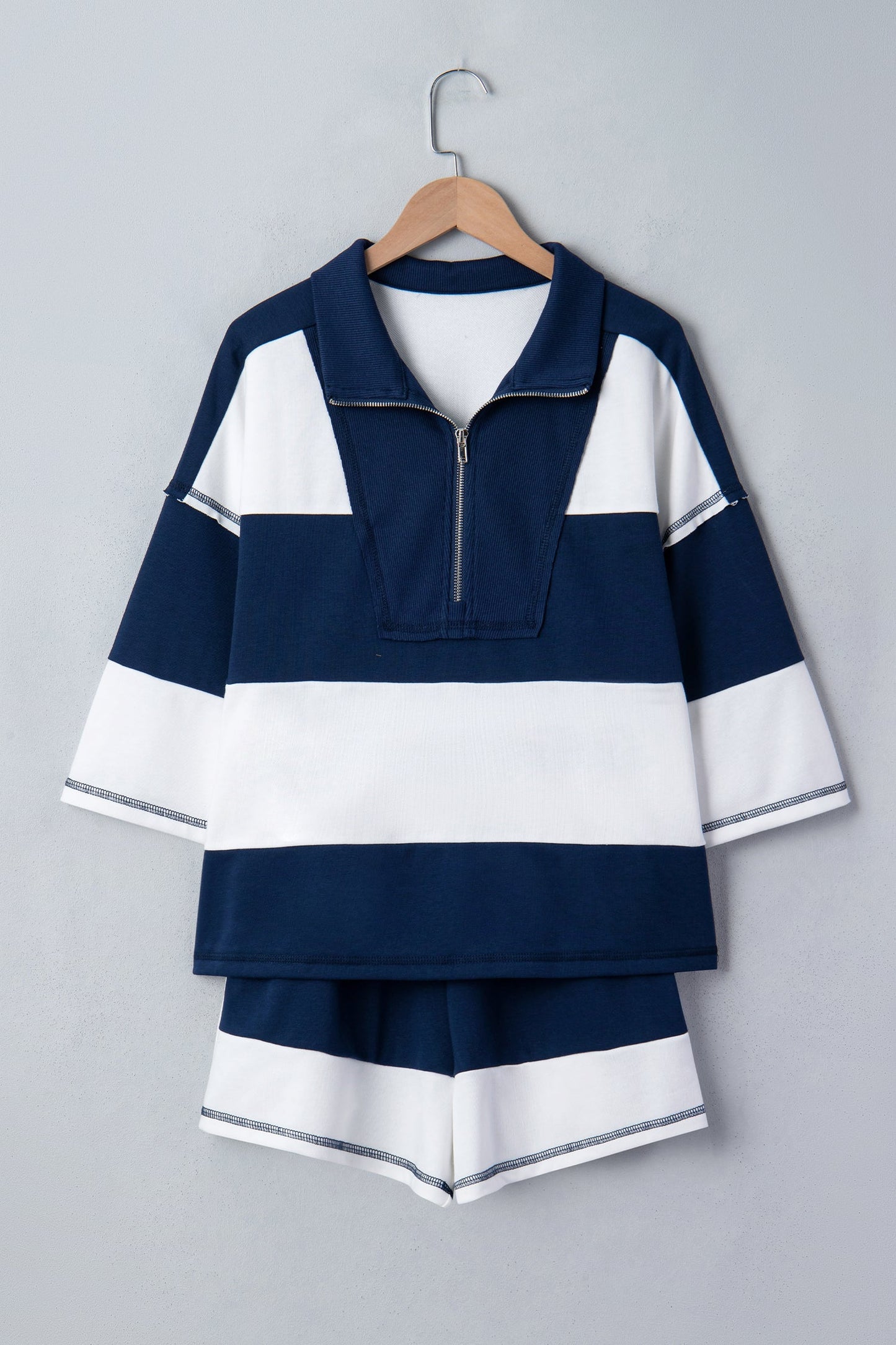 Stripe Colorblock Reverse Seam Top and Shorts Set
