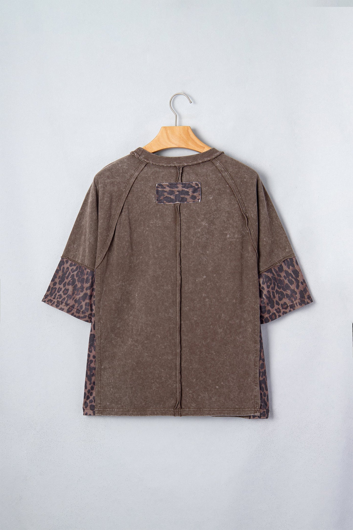 Leopard Star Patched Mineral Wash Exposed Seam T-Shirt