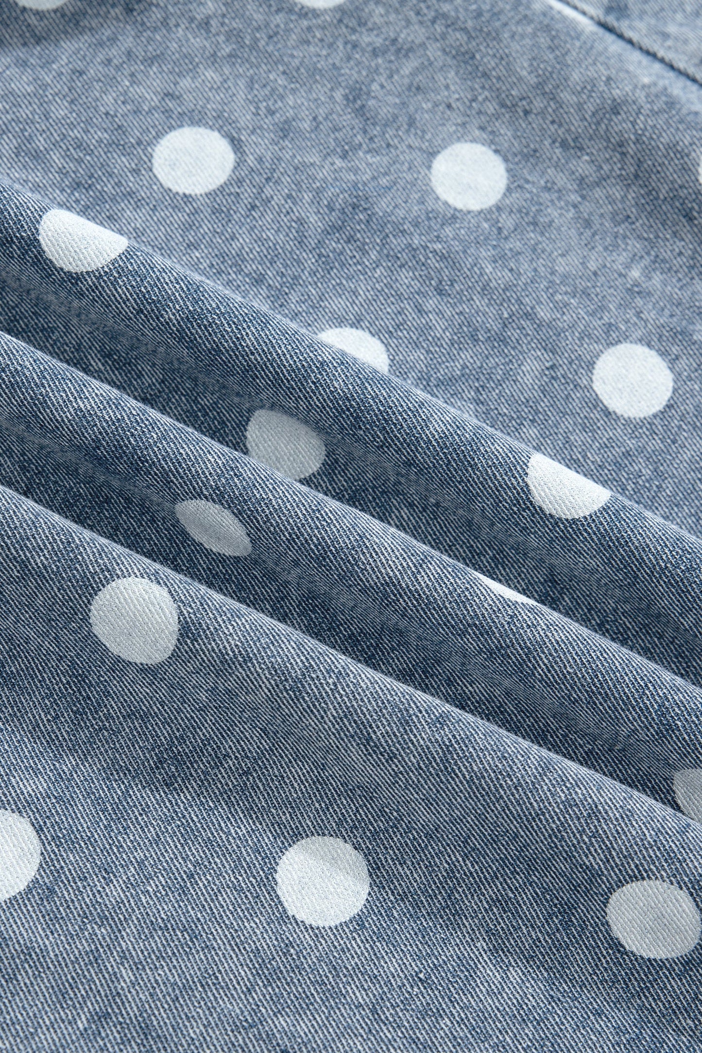 Polka Dot Denim Tie V-Neck Pleated Romper