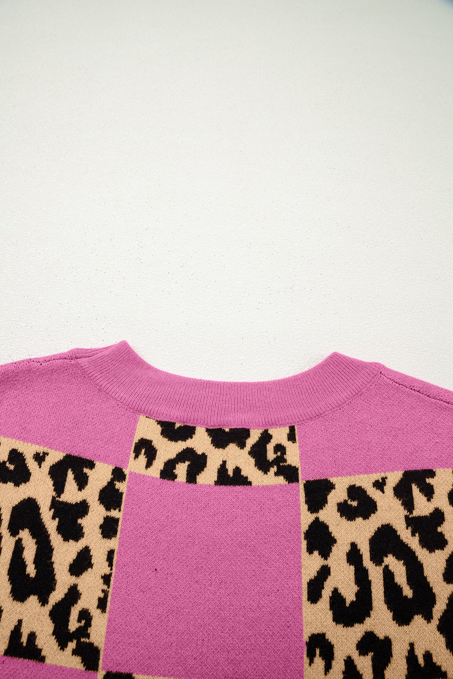 Leopard Checker Short Sleeve Knit Sweater