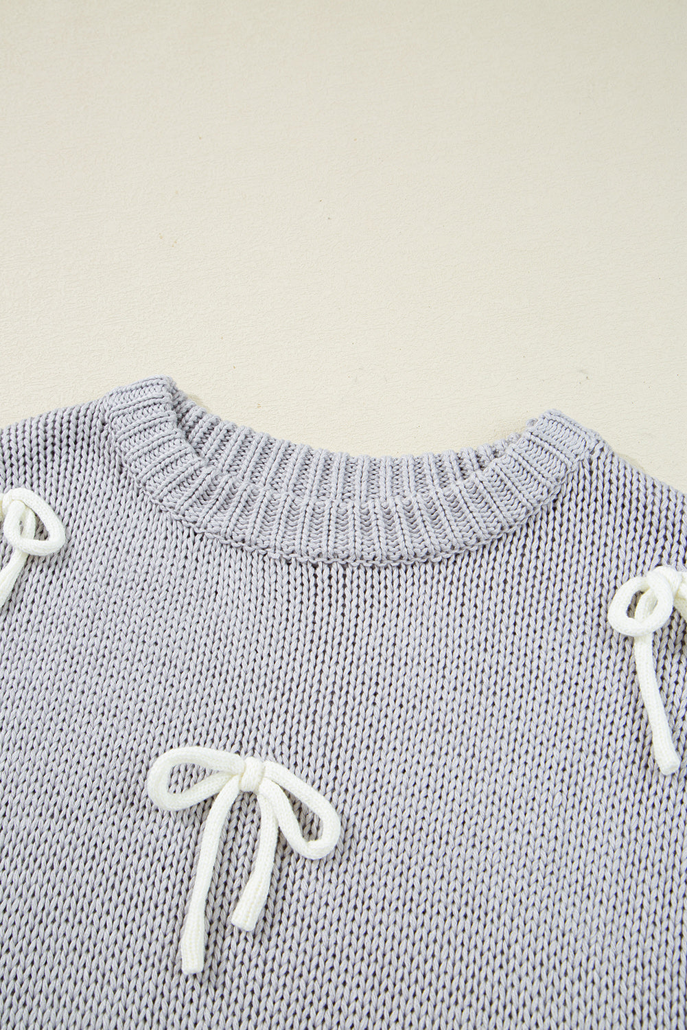 Solid Bow Applique Cap Sleeve Sweater