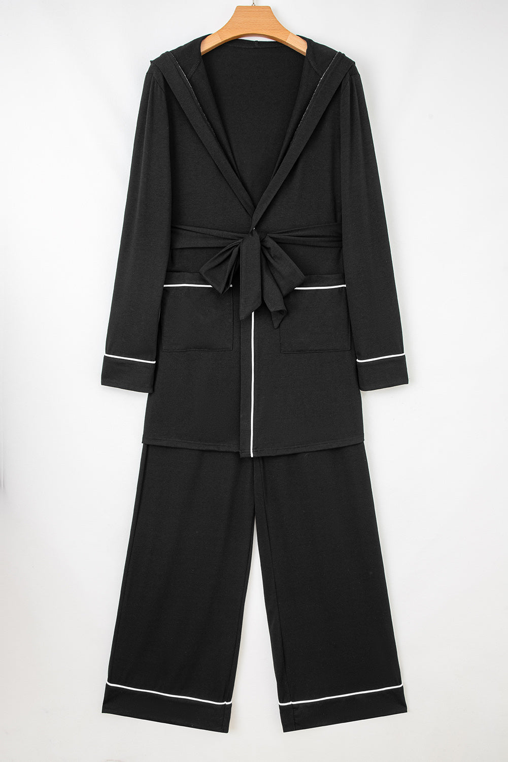 Contrast Trim Hooded Cardigan and Pants Set