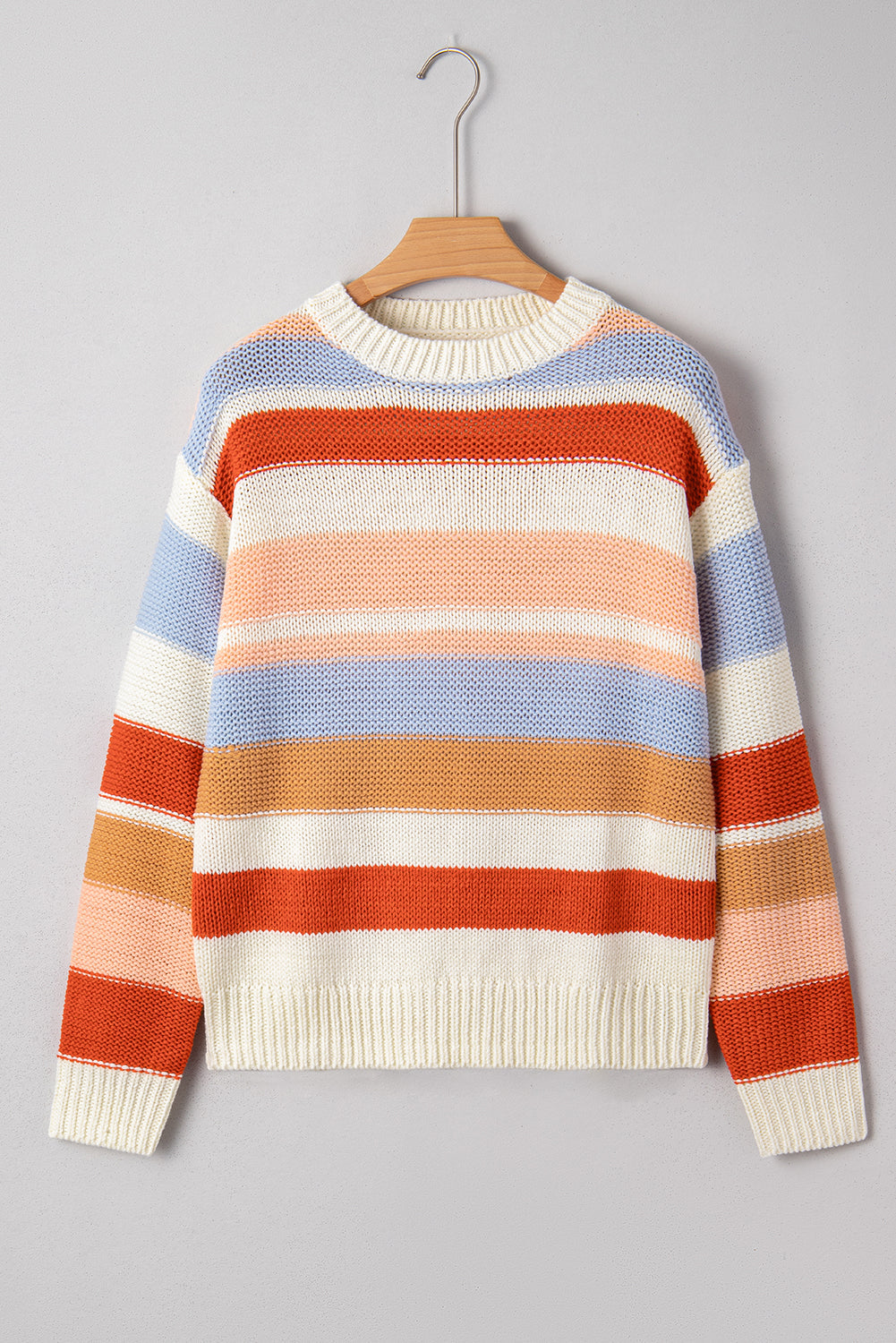 Stripe Colorblock Round Neck Drop Shoulder Sweater