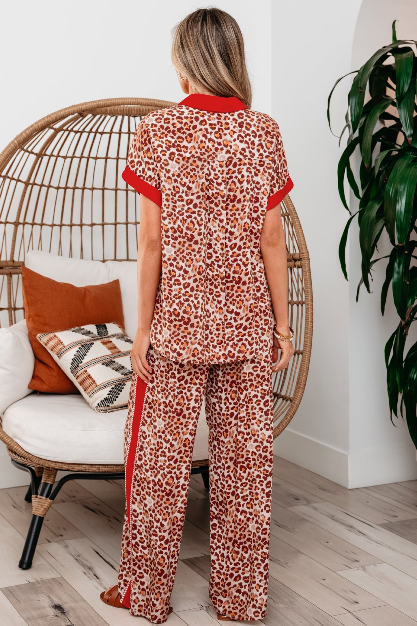 Leopard Contrast Trim Top and Pant Set
