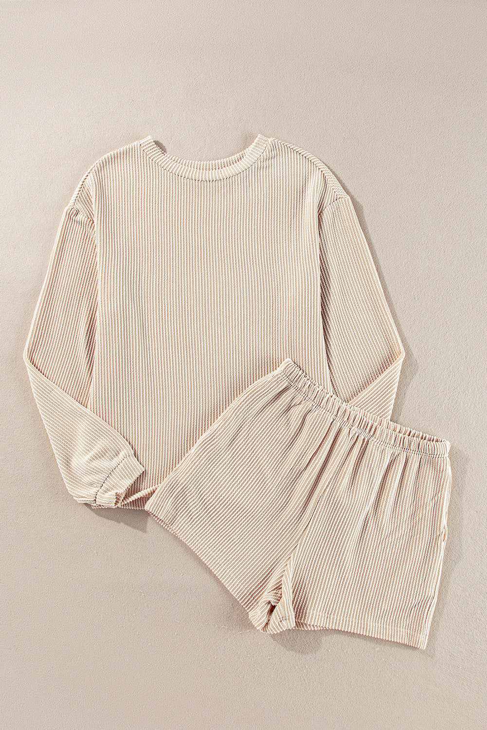 Corded Knit Long Sleeve Top and Shorts Set