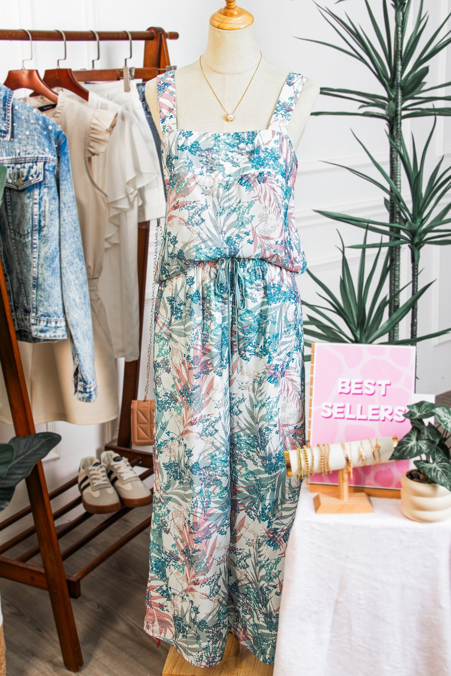 Tropical Palm Cropped Tank and Pants Set