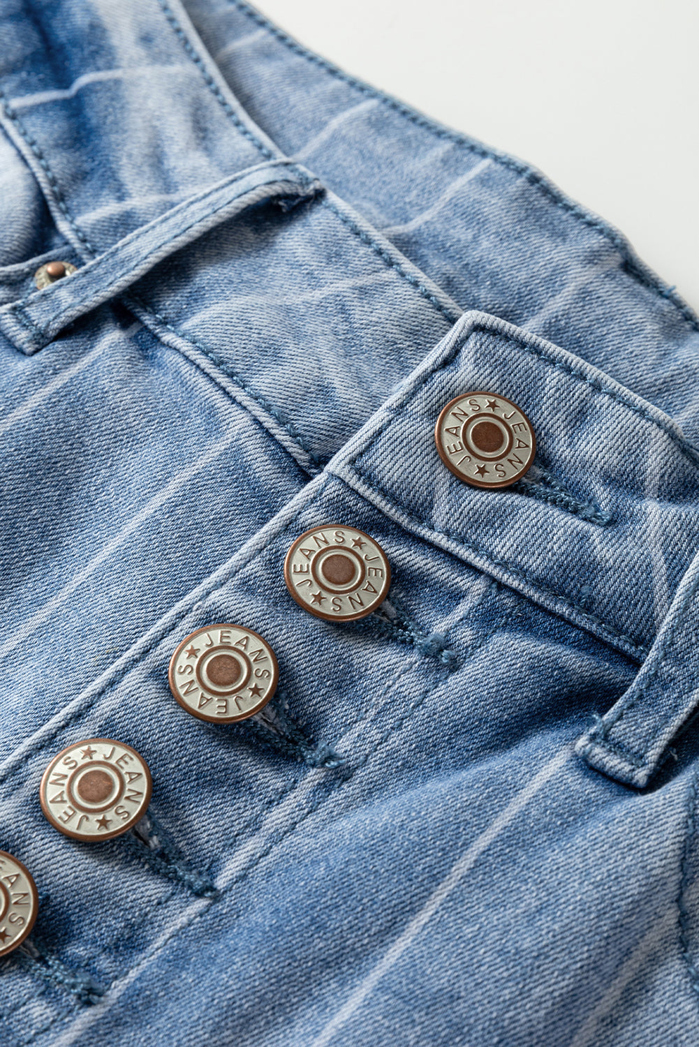Pinstripe Denim Multi Button Wide Leg Jeans