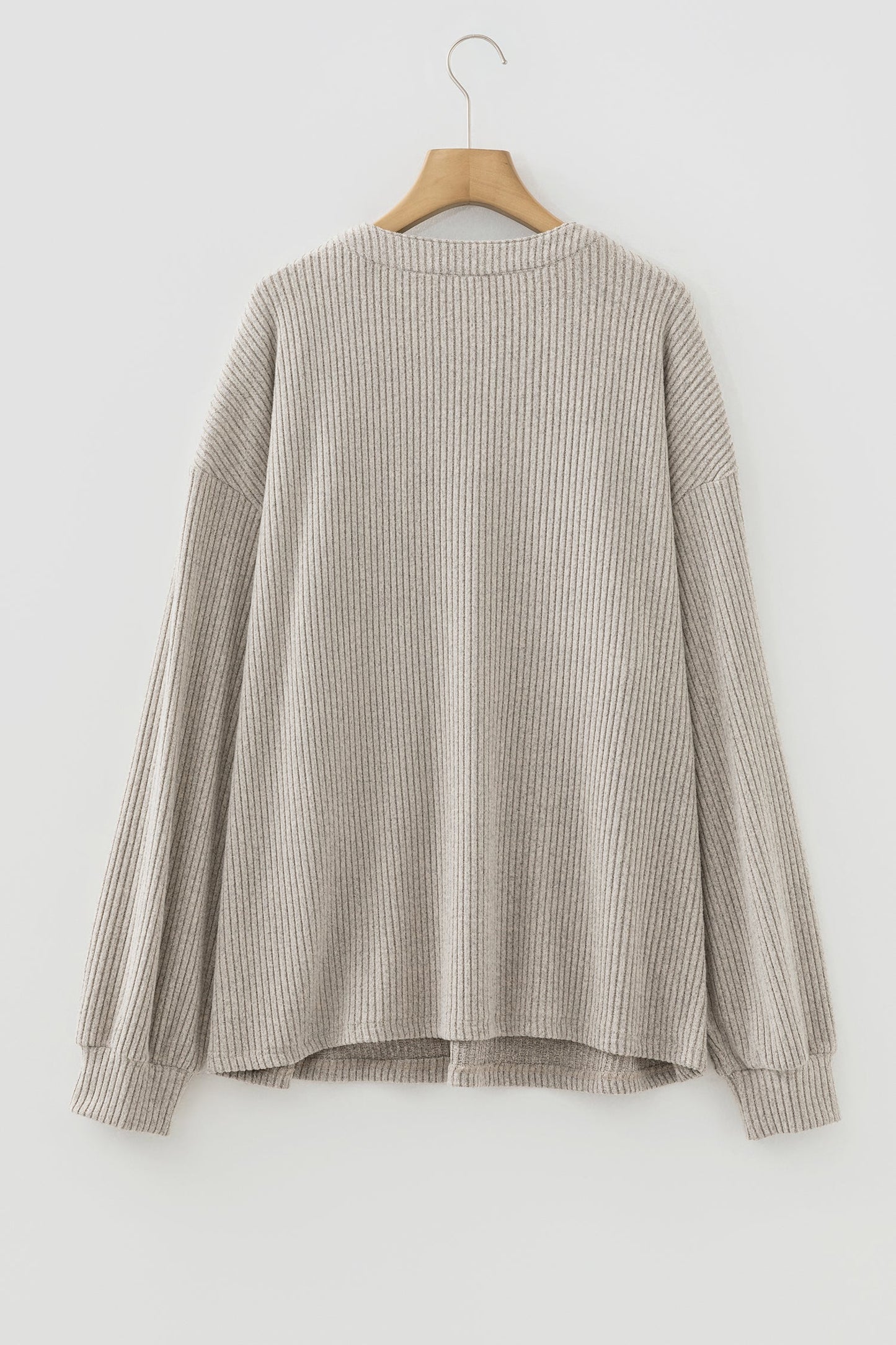 Plus Size Ribbed Knit Kangaroo Pocket Henley Top