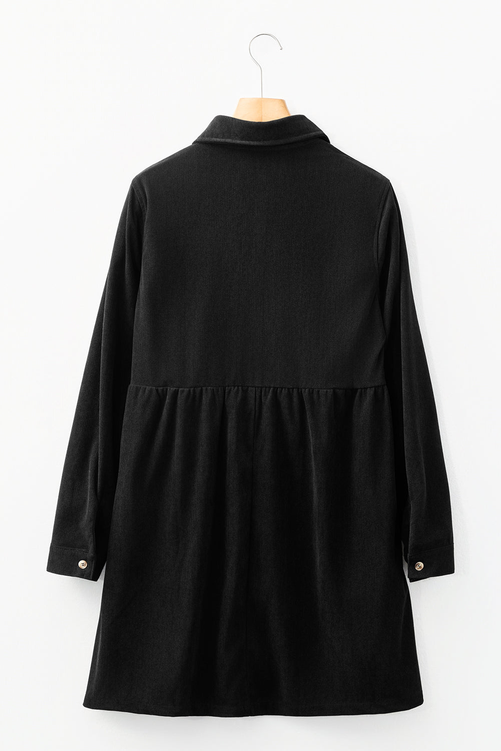 Solid Corduroy Half-Button Collared Mini Dress